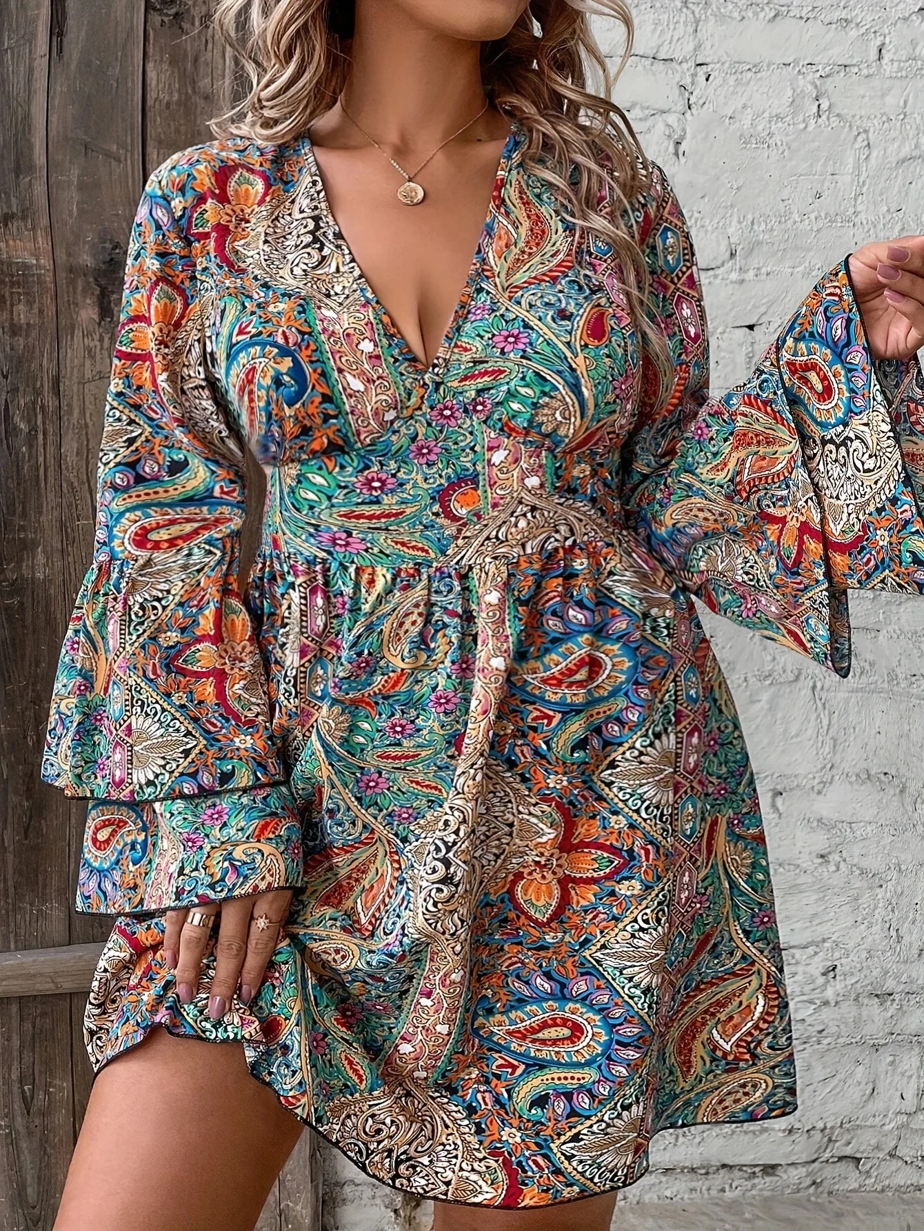 Elegant and Beautiful Women's Dresses Fashion Summer 2024 Plus Size Printing V-neck Casual Long Sleeves Clothing Free Shipping