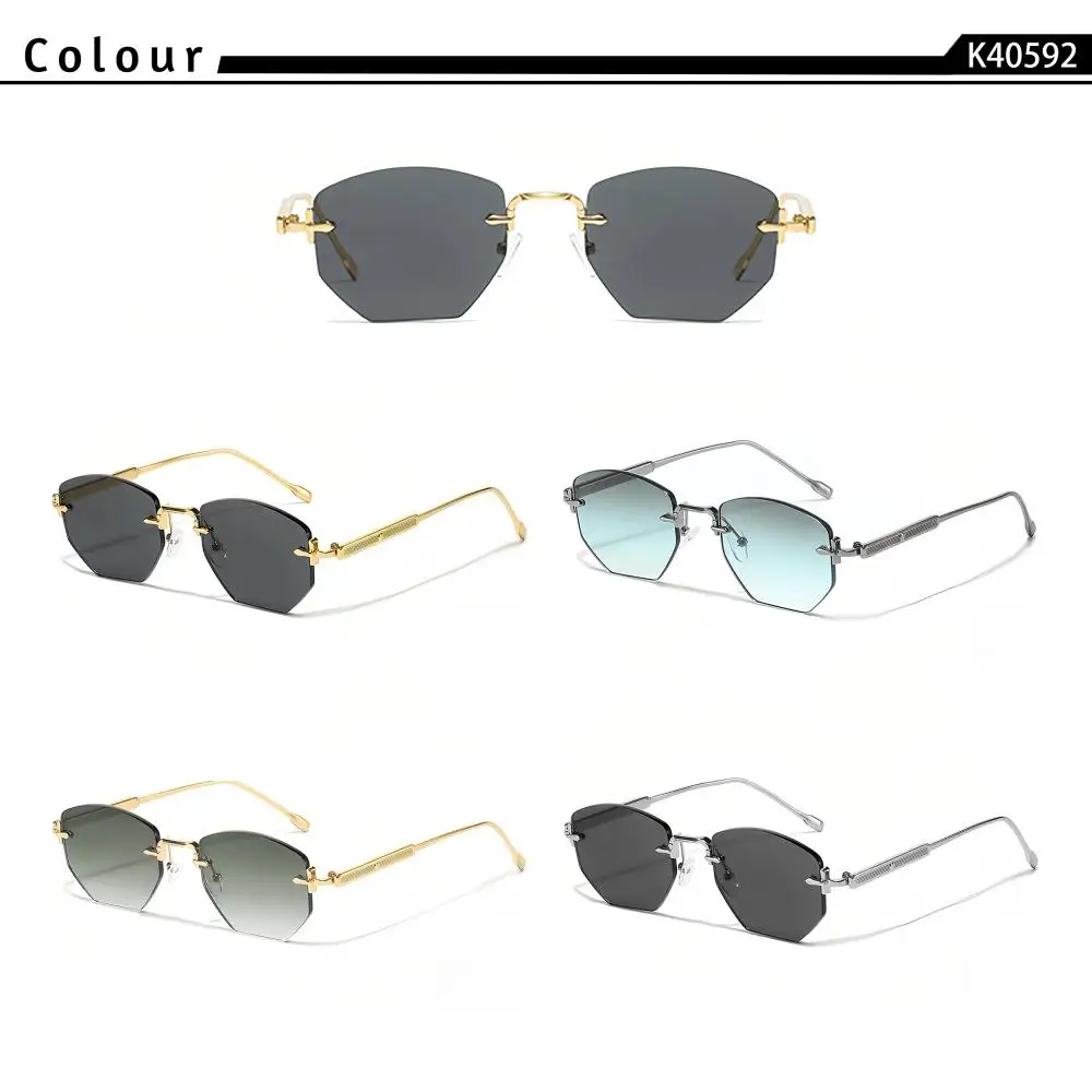 CATERSIDE Herrenmode Retro Rahmenlose Sonnenbrille Polygon Randlose Y2K Sonnenbrille Frauen Reise Party Business Brillen UV400 – Detail 1