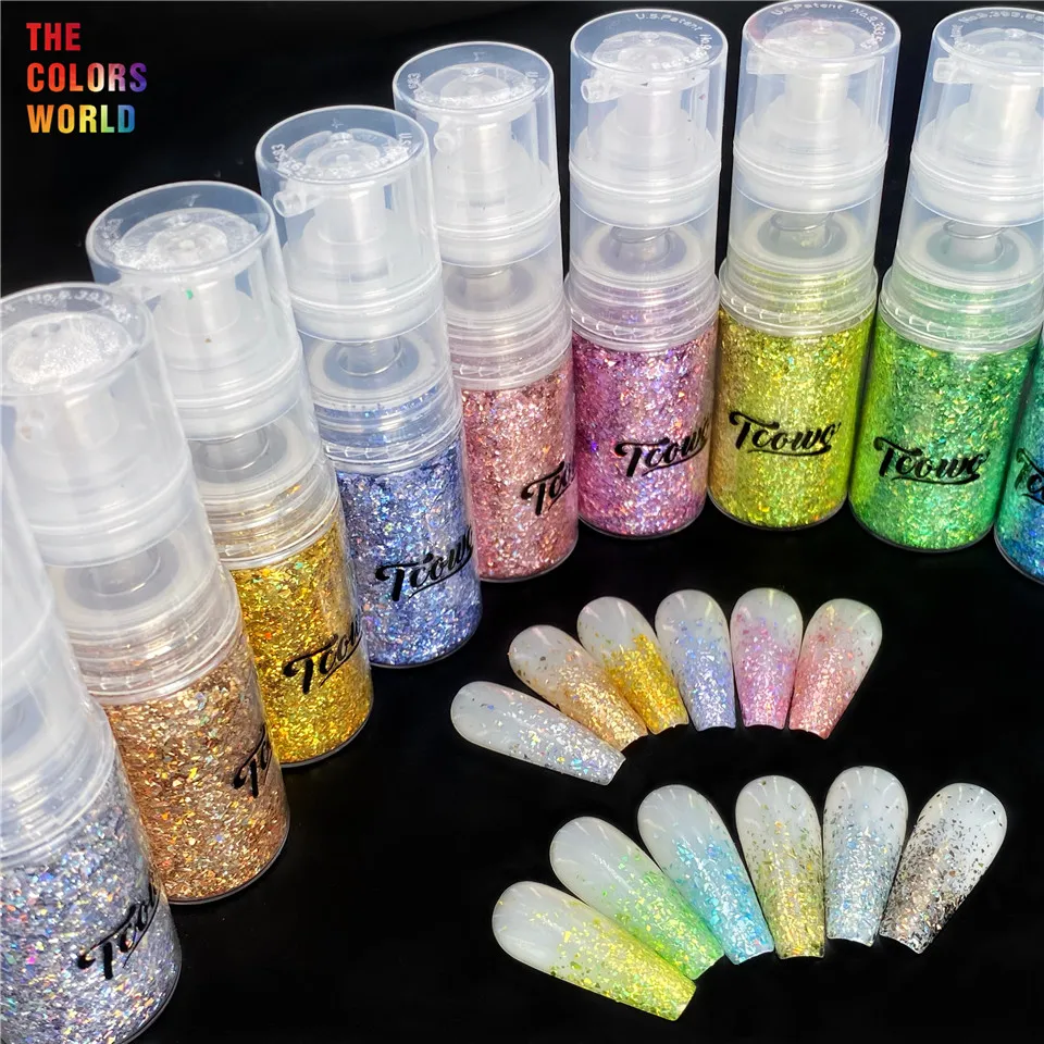 TCT-907 Iridescent Holographic Paillettes Flakes Glitter With Spray Bottle For Nail Face Body Art Hair Shimmer Makeup Crafts DIY