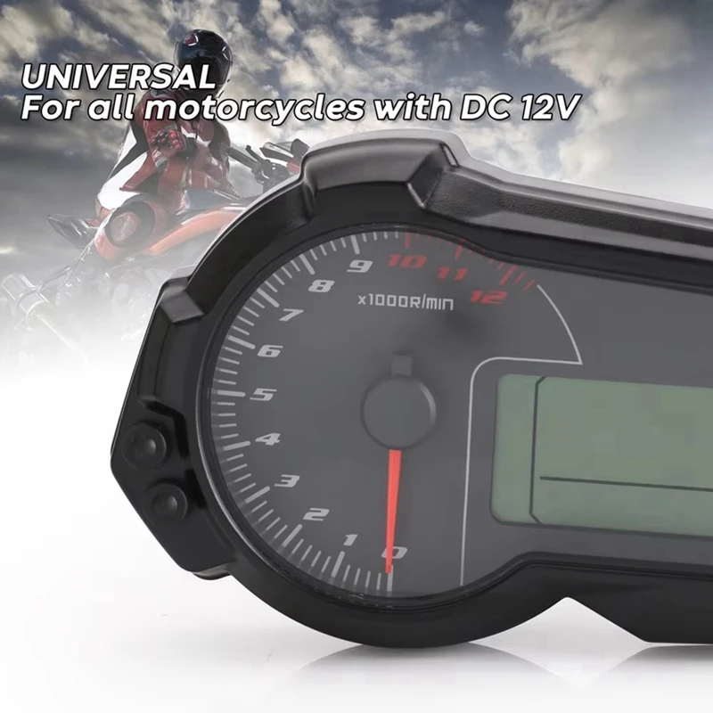 Newuniversal 1200RPM Motorcycle Odometer Tachometer UTV LCD Digital Speedometer Gauge For 2,4 Cylinders N1-6