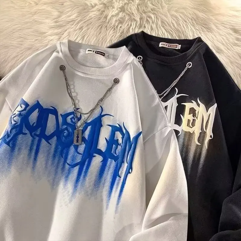 Camiseta Masculina de Manga Curta Estilo Americano Streetwear, Caimento Solto, Outono Inverno, Tamanhos Grandes (até 250 Libras), Design Moderno com C