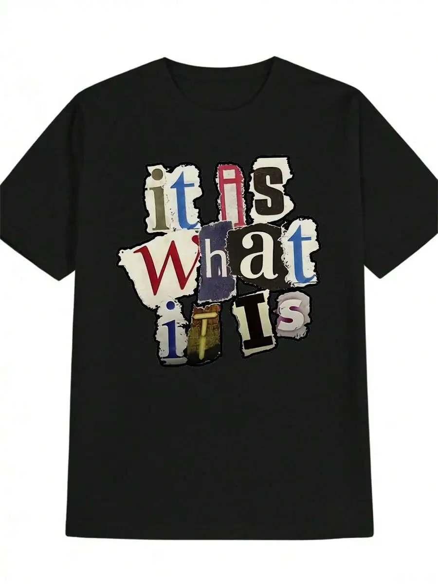 

Mens Casual Crew Neck T-Shirt With It Is What It Is Print Black Short Sleeve Lightweight Stretchy Summer Tee