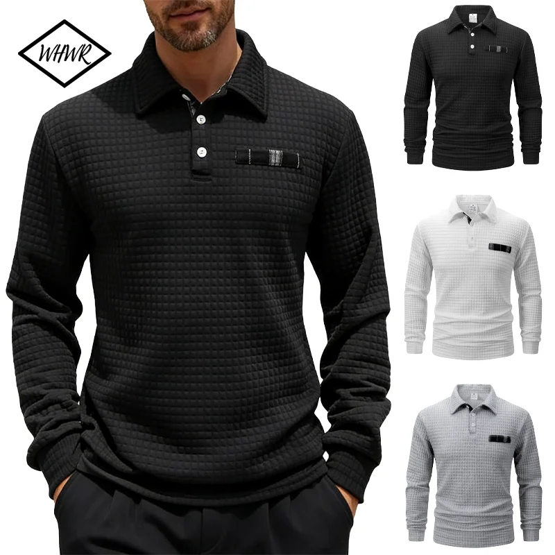 

Men's Henley Shirt Knit Jacqurad Plaid Texture Fabric Solid Color Mens Long Sleeve Tops Button Checkered Patchwork Henley Collar