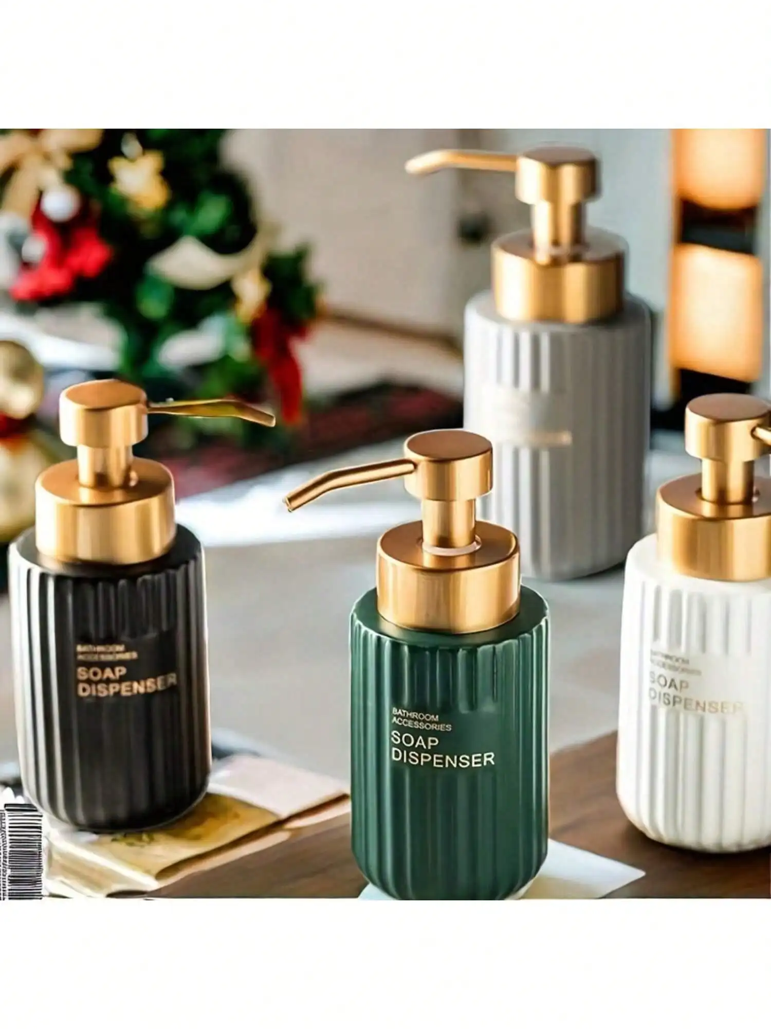 Letter Pattern Ceramic Soap Dispenser, Countertop Lotion Bottle, Bathroom Hand Soap Dispenser, Refillable Bottle For Home Decor