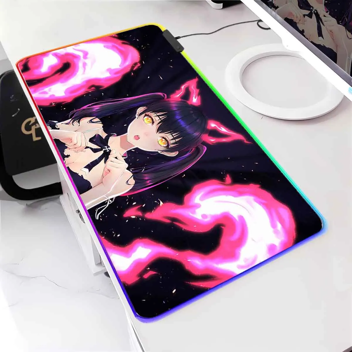 

Anime Fire Force Large Non-slip Mouse Pad LED Backlit Kotatsu Tamaki Leopard RGB Mouse Pad Overwatched Table Gaming Keyboard Mat