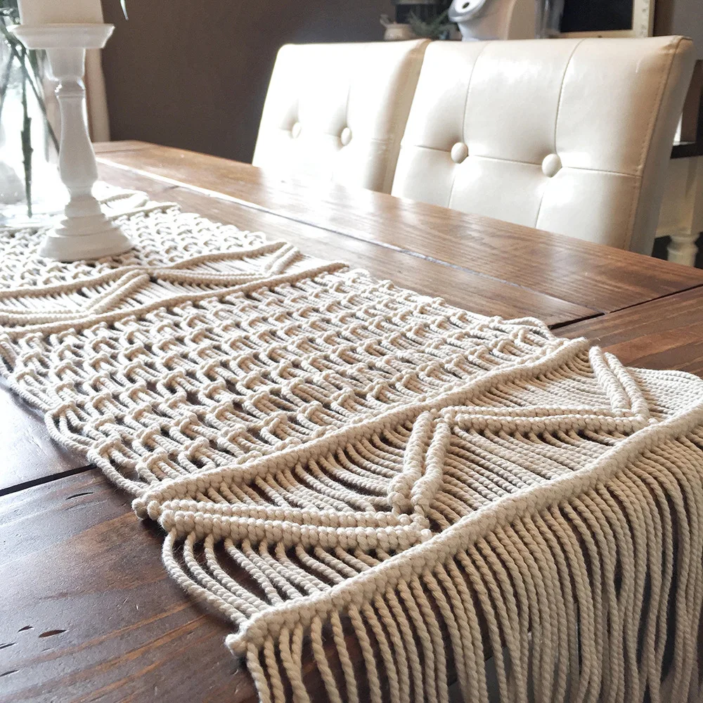 Imagem -06 - Handwoven Macramé Mesa Runner Boho Wedding Decor Vintage Farmhouse Bohemian Dining Room Estilo Decorações