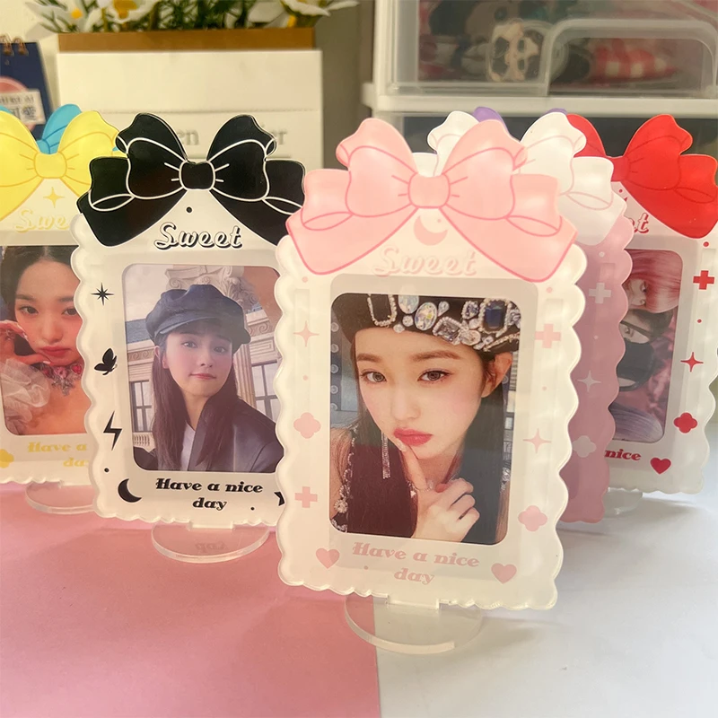 Sweet Bowknot Acrylic Card Display Stand Desktop Decor 3 Inch Photo Protection Photo Holder Photocard Frame Card Sleeve