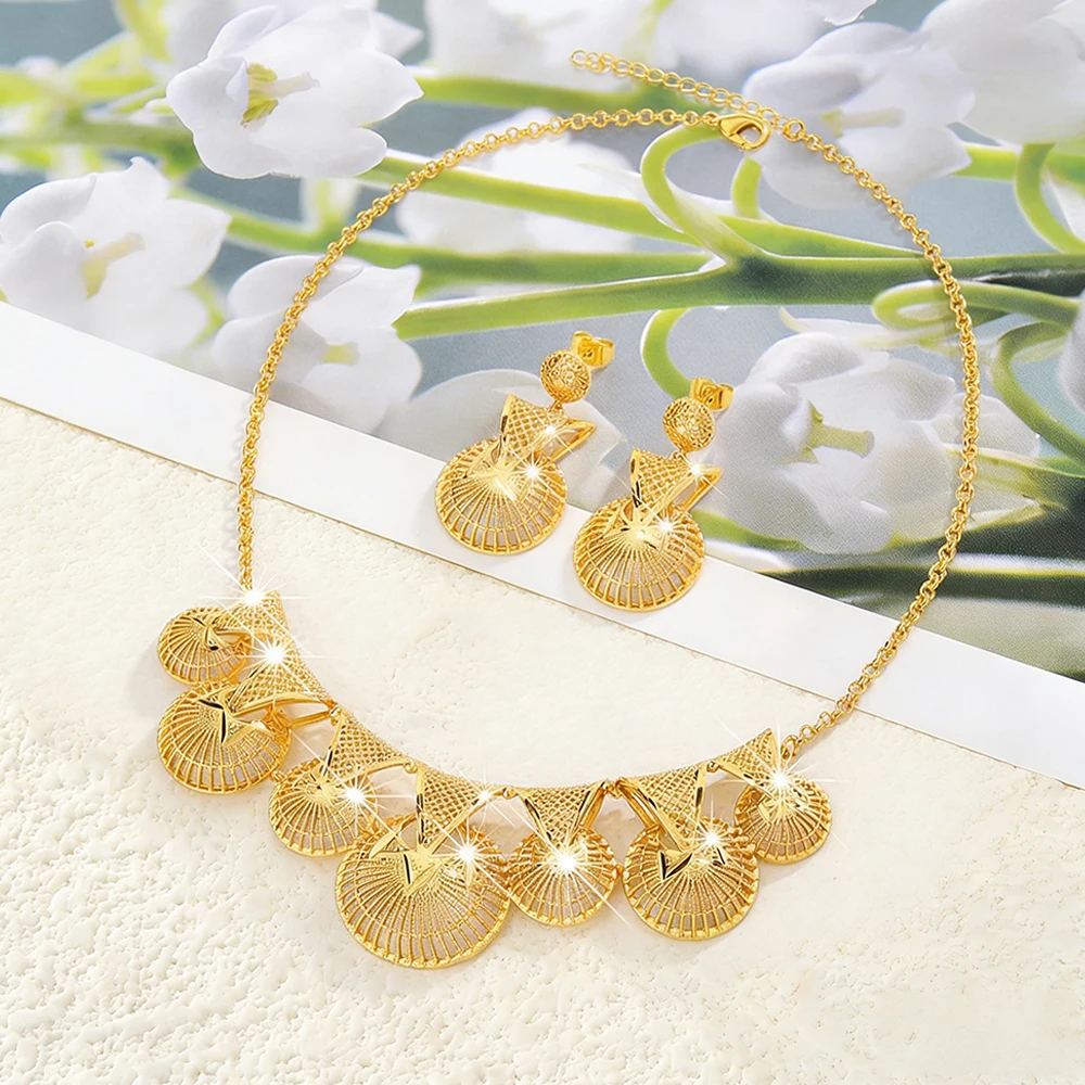 

Luxury Jewelry Dubai Women Necklace Drop Earrings Set African Gold Color Design Necklace Earrings Jewelry Wedding Gifts Party