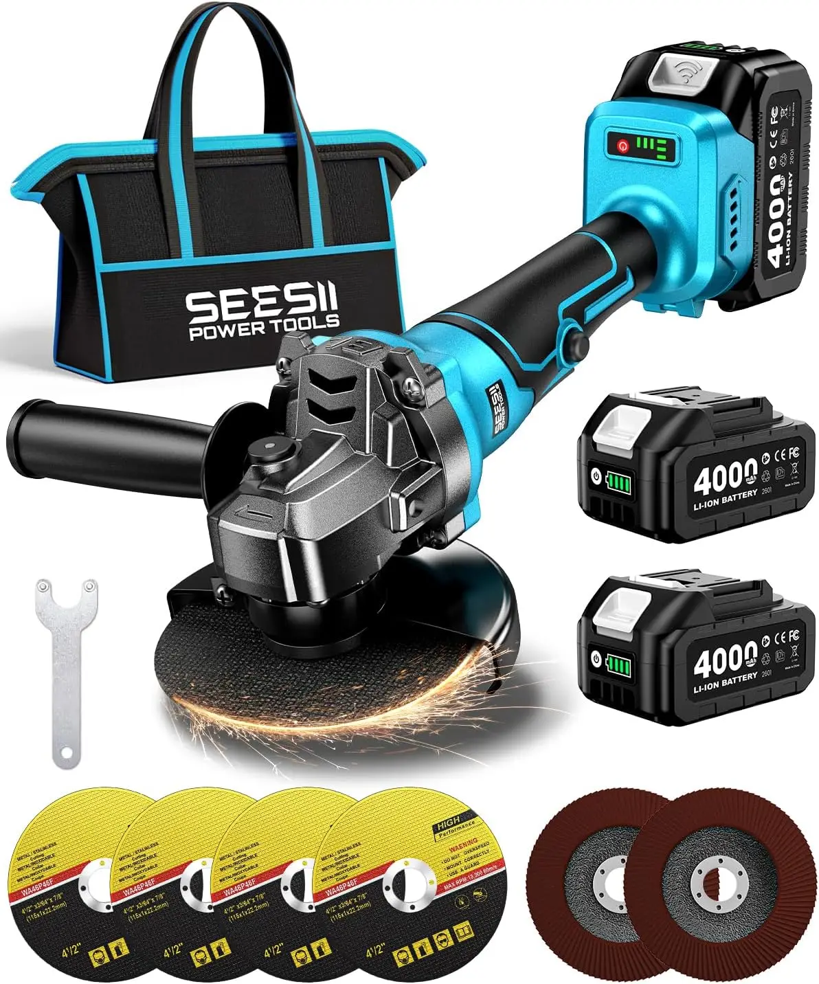 

Аккумуляторная угловая шлифмашина 21В, бесщеточный двигатель 9500 об/мин, 2 аккумулятора 4.0 Ач, легкая, для резки и шлифовки металла