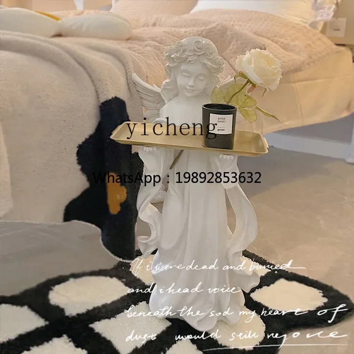

European Retro Angel Floor Ornament Tray Living Room Creative Desktop Decoration Plaster Statue Sculpture