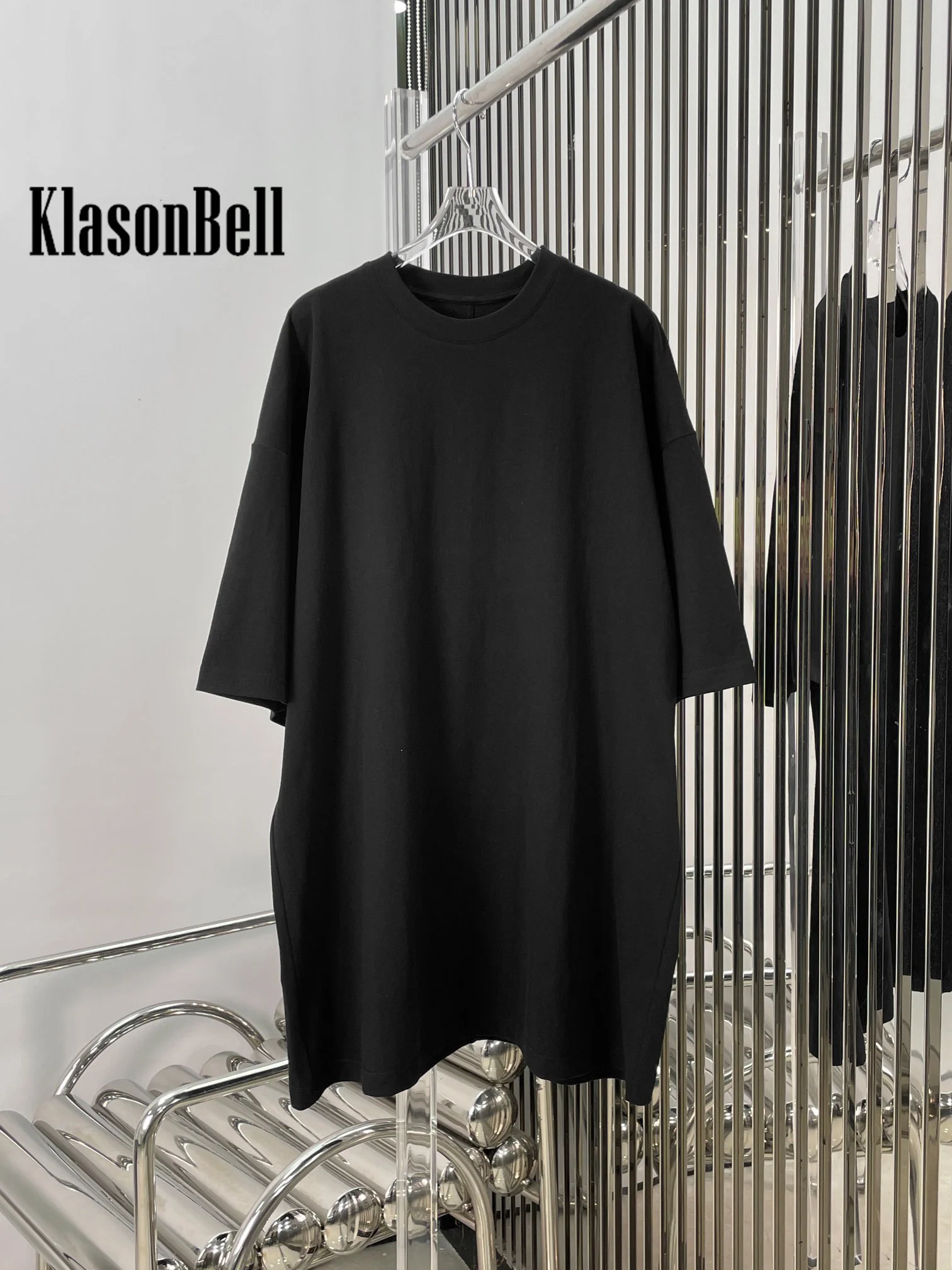 8.29 KlasonBell Men Women Same Fashion Loose O-Neck Short Sleeve Big T-Shirt Back Quilted Dsign Long Cotton Tee