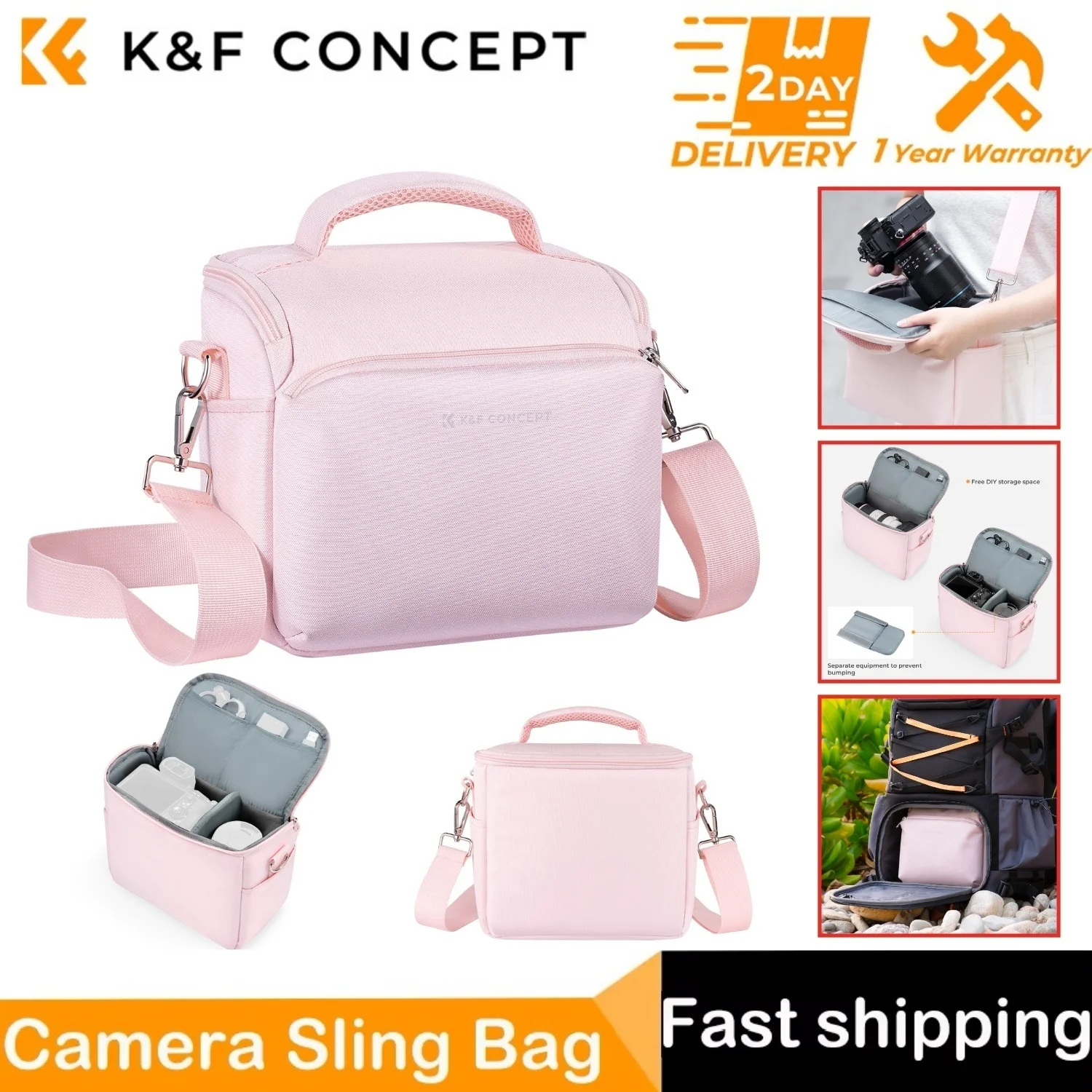 

K&F Concept Women's Camera Sling Bag Waterproof Travel Single Shoulder Backpack Men Crossbody Bag for Sony Canon DSLR/SLR Camera