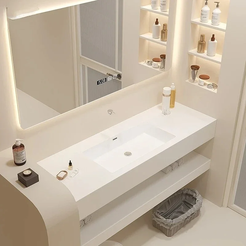 Smart Double Layer Stone Plate Seamless Ceramic Basin Bathroom Cabinet Bathroom Table Artificial Stone Whole Washbin