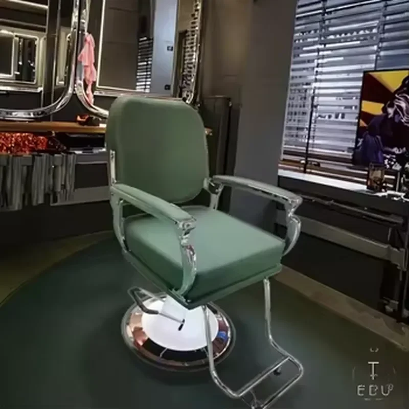 Customizable Green Hydraulic Base Heavy Duty Barber Chair with Barber, Modern Cheap Beauty Furniture for Barbershops