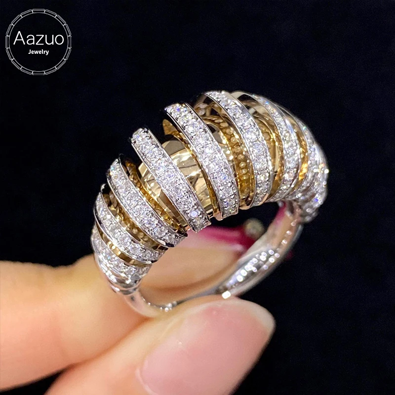 

Aazuo Vintage Style 18K Pure Yellow &White Gold Real Diamonds Balloon Ring Love Gift For Woman Engagement Party Charm Jewelry