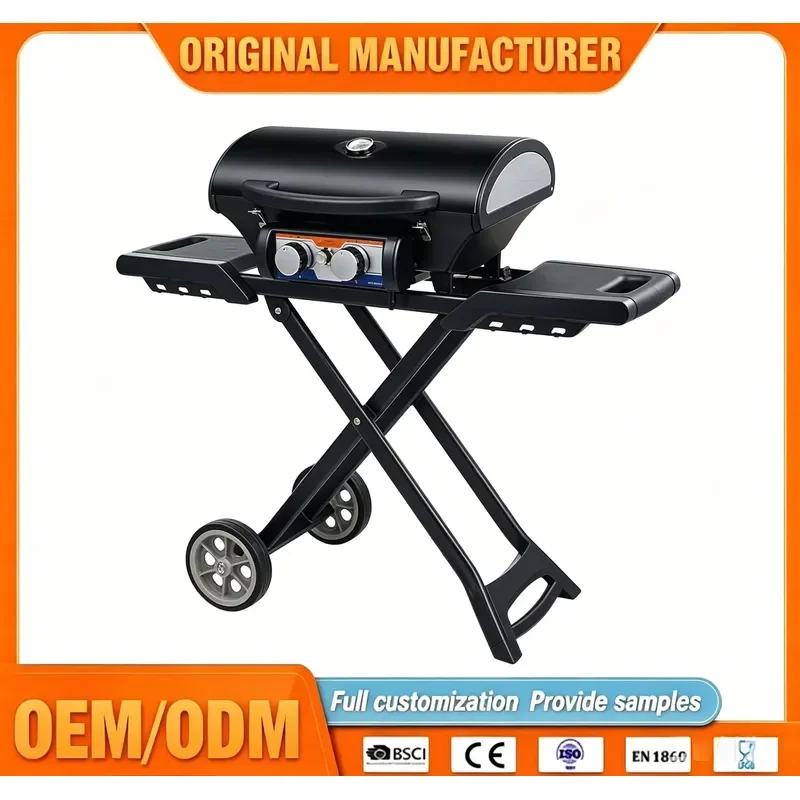 Portable Foldable Charcoal Grill for Outdoor Camping Propane Fuel 2 Burner BBQ with Powder Coated Finish Easy to Carry Ready