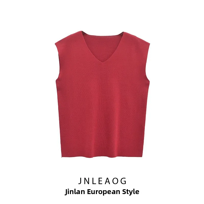 JNLEAOG Autumn New Women's Faion Design Pure Color Slit Casual Sle Versatile Top V-ne Polyester Fiber Jaet