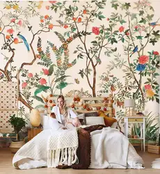 Carta da parati personalizzata per fiori e uccelli nuovo fiore pastorale cinese soggiorno camera da letto divano sfondo muro hotel murale decorativo