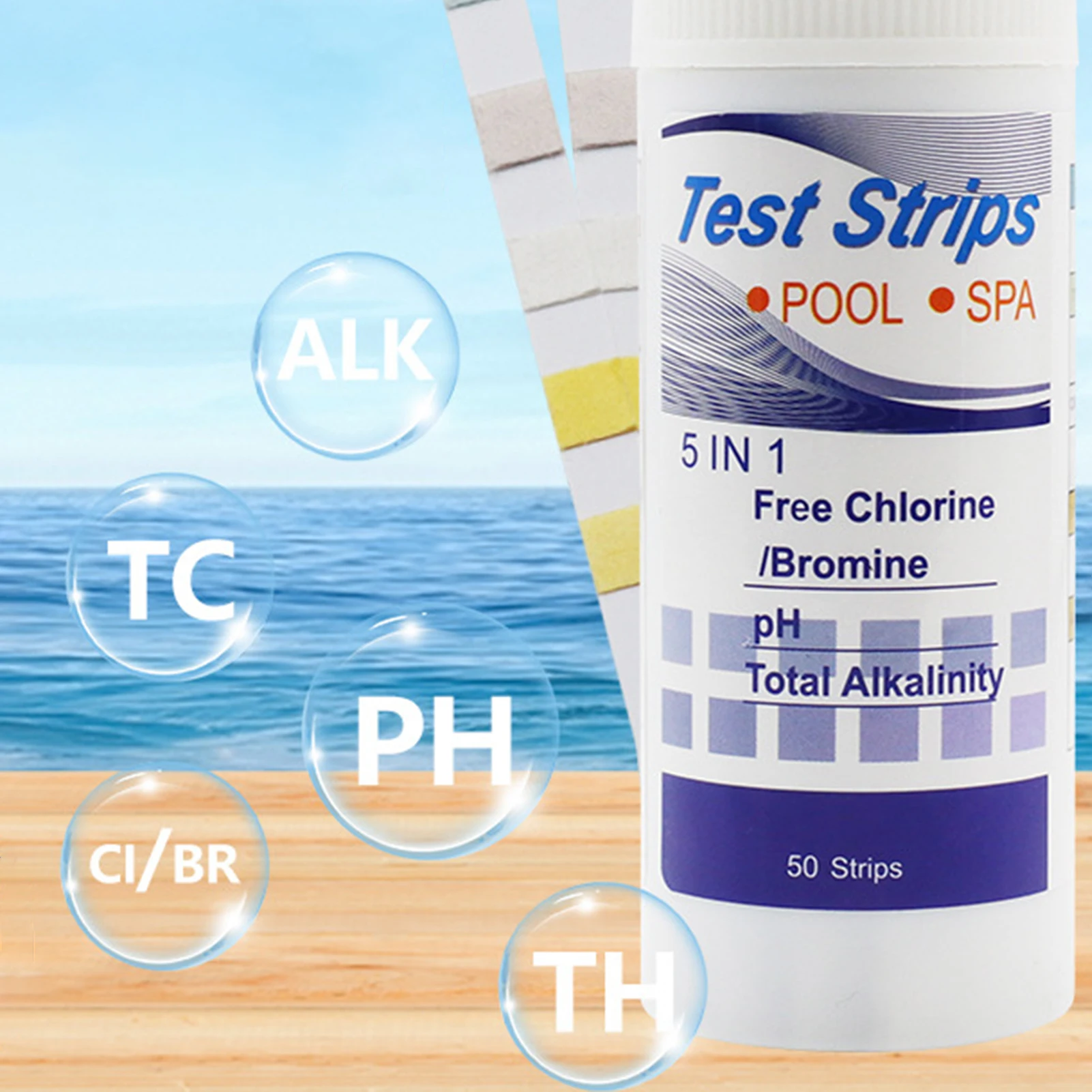 Image 7: 50 bandelettes de test de chlore et de pH multi-usages, papier testeur précis pour la dureté, le chlore, le bromure, le pH et l'alcalinité