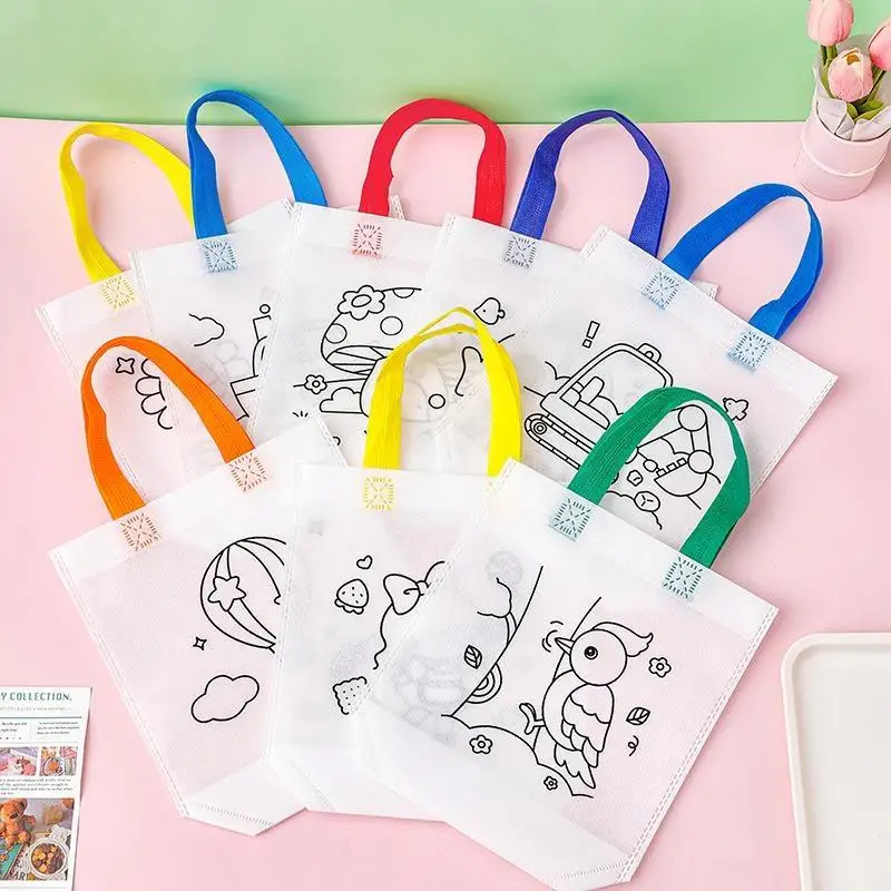 Reusable DIY Graffiti Animal Gift Bags Blank Art Painting Craft Kits for Kids Birthday Party Favors Accessories Storage Pouches