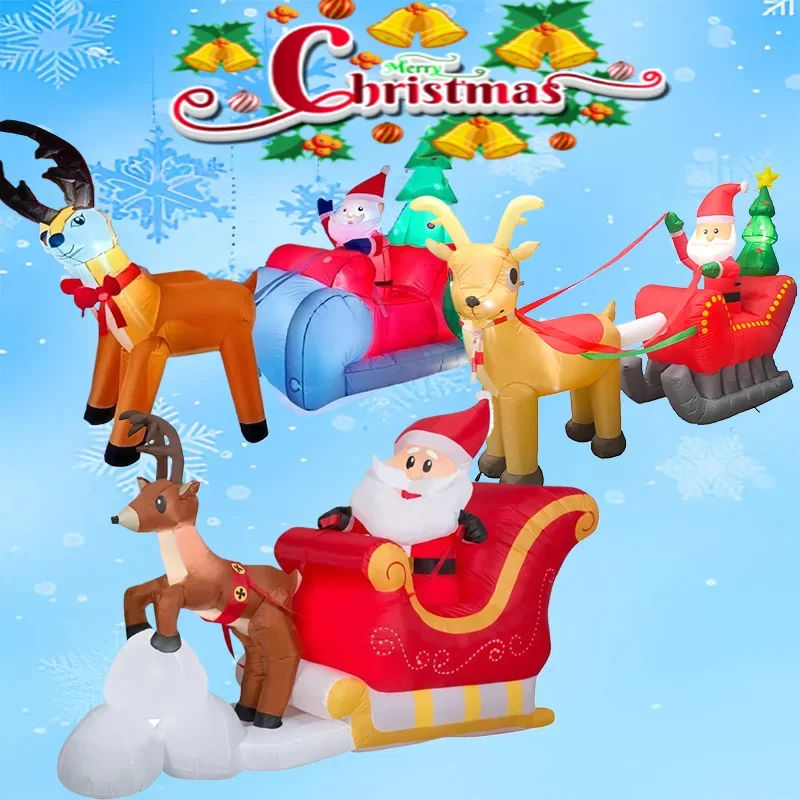 

Christmas Decorations Elk Pull Sled and Santa Inflatable Toys Model Party Yard Props Outdoor Xmas New Year Garden Decor Ornament