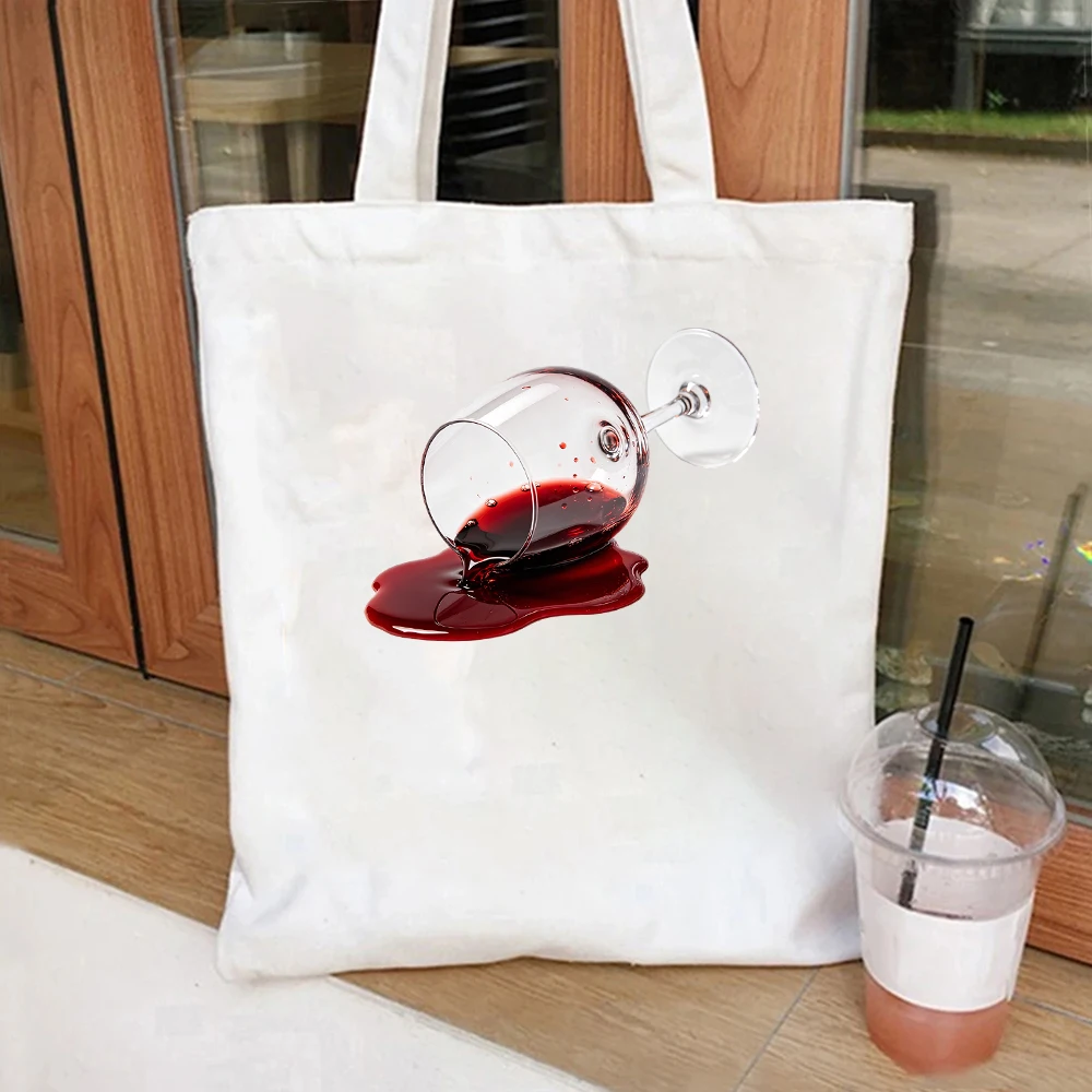 

Spilled Wine Glass Canvas Tote Bag Edgy Art Shoulder Bag