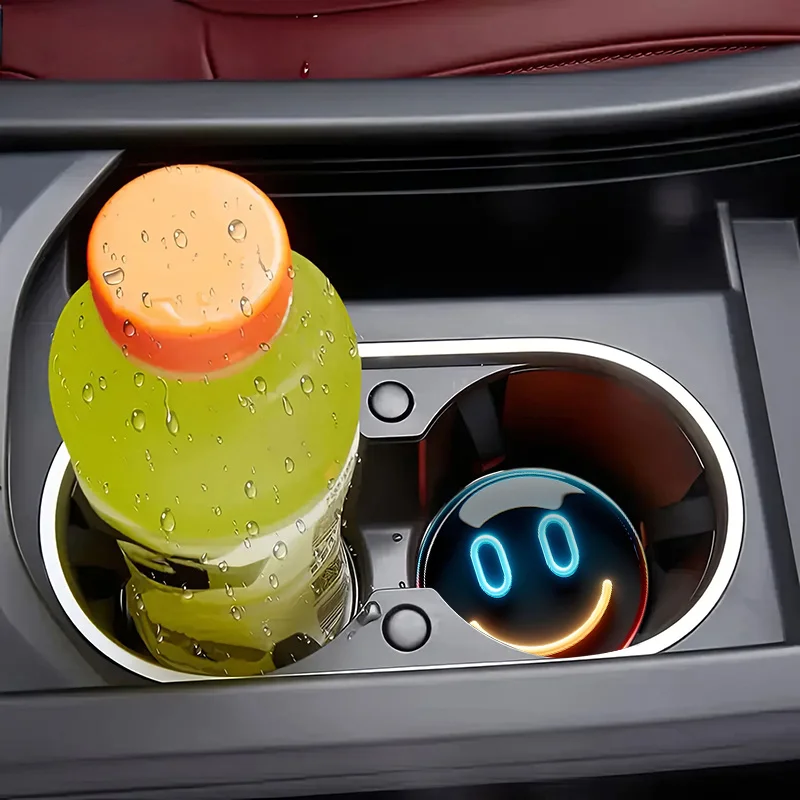 Neon Smiley Cup Coasters 2Pcs, Durable Easy to Clean, Universal Drink Holder Pads for Car, Home, Office and Long‑Drive Trips
