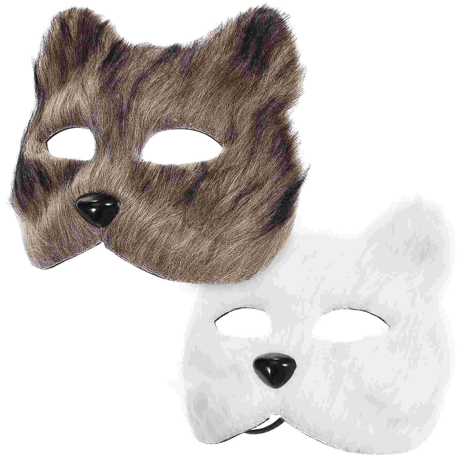 2 pçs máscara animal cosplay máscaras de festa halloween traje peludo flanela raposa branca