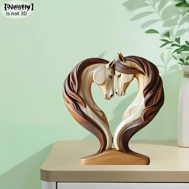 Horse Sculpture 2D Wooden Horse Statue Snuggle Pose Animal Ornament Tabletop Display For Workplace Home Nursery Shelf〔Nest〕