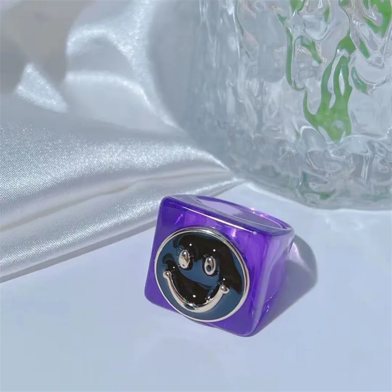 New Oleoresin Yellow Smiley Ring Woman Colorful Rings And Versatile Accessories