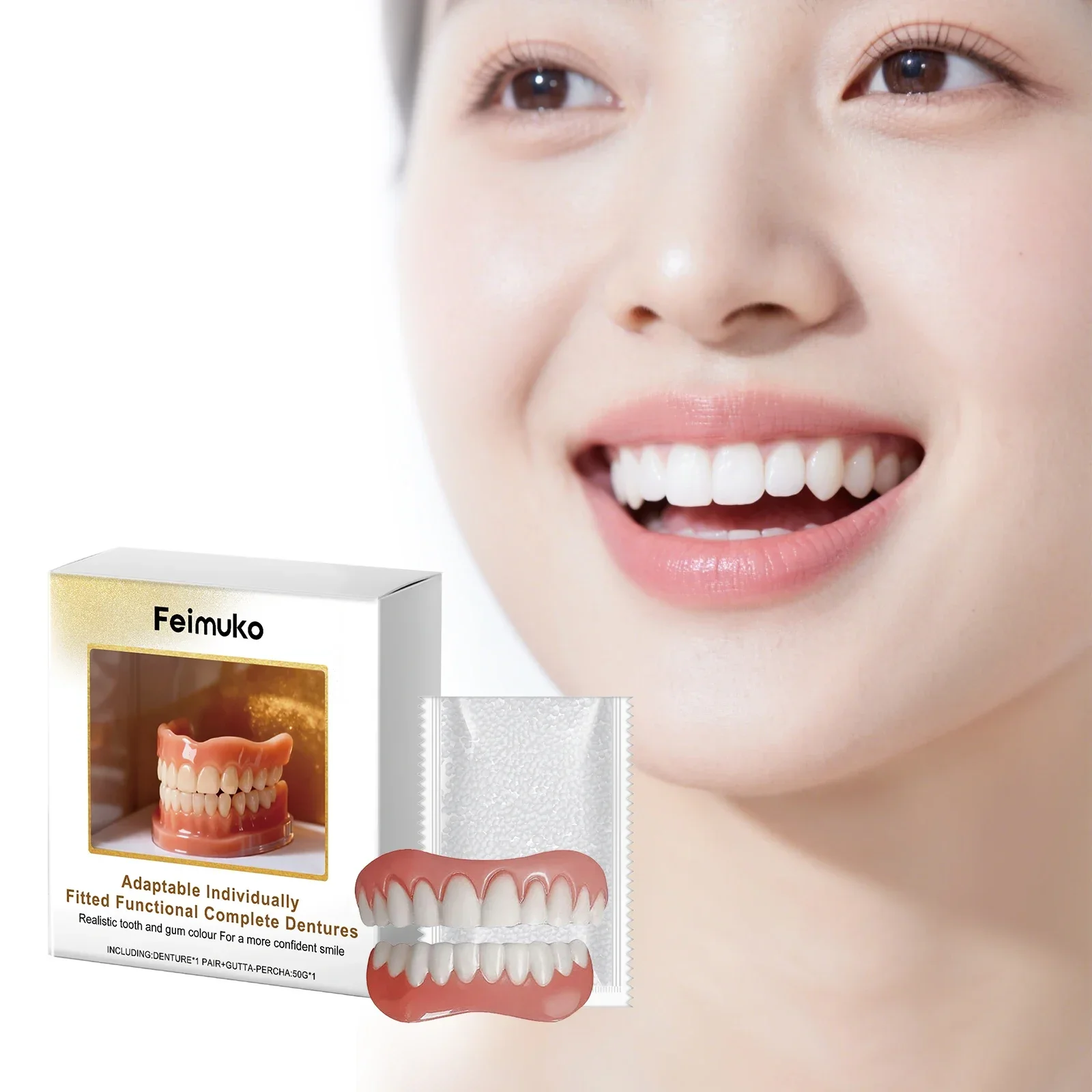Kit de prothèses dentaires en silicone 2026 – Ensemble de facettes supérieures et inférieures – Prothèse temporaire souple pour une confiance instantanée – Soin d'hygiène buccale