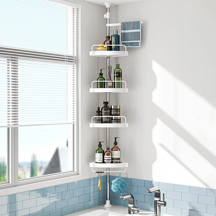 

Restroom Floor Standing Bath Rack 4 Tiers Corner Shower Caddy Shelf for Bathroom and Bathtub