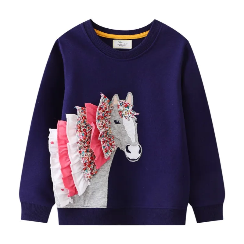 Zeebread Autumn Spring Children\'s Sweatshirts Animals Embroidery Applique Long Sleeve Cotton Baby Girls Clothing Sport Shirts