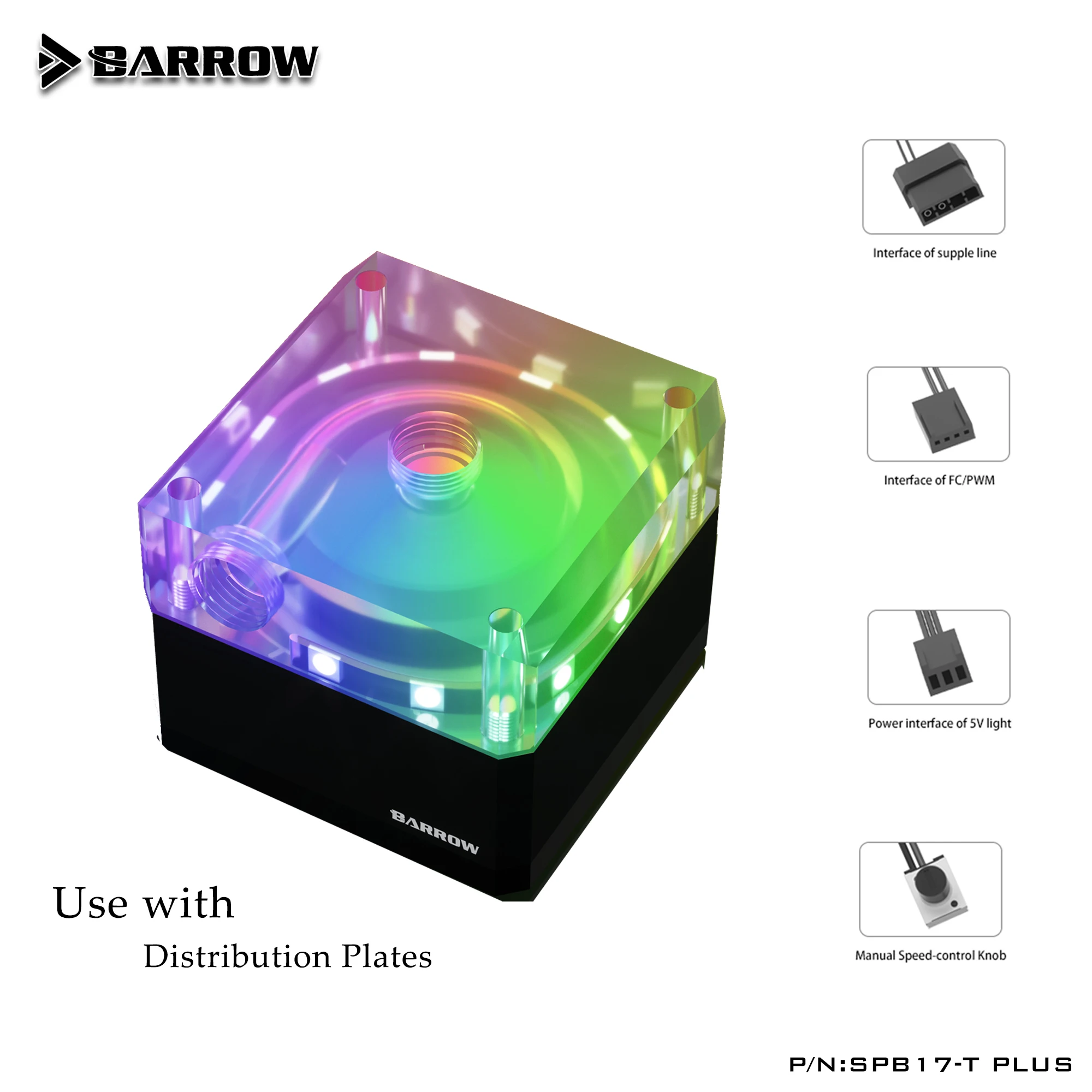 Barrow 17W DDC PWM Pump Through Hole Lift 5.5 Meters 960L/H 4000RPM Regulation Pump use for Distro Plate SPB17-T PLUS/SPB17-T V2