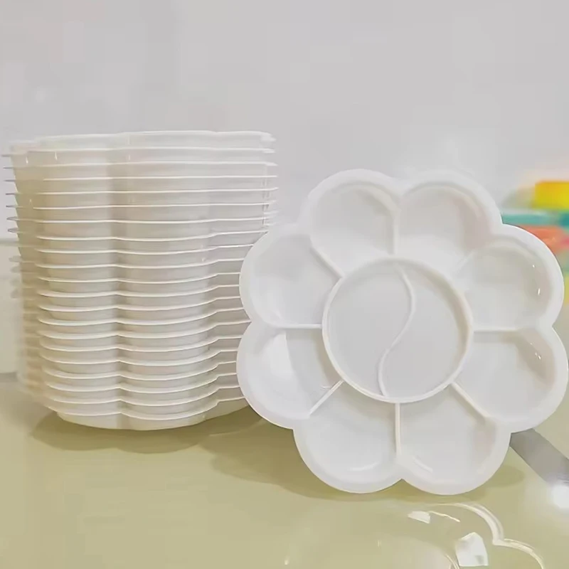 5-10PCSLot Flower-Shaped Plastic Paint Palette Portable Artist Mix Trays for Watercolor Drawing Acrylic Painting Art Supply ZYF