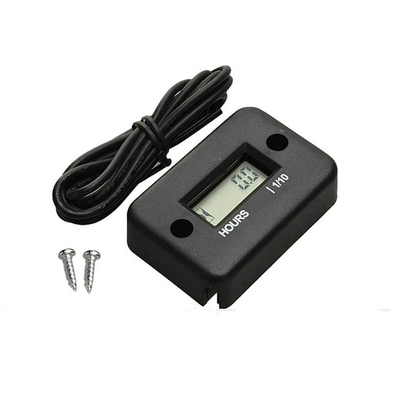 2X Waterproof LCD Display Digital Hour Meter Inductive Timer For Bike Motorcycle ATV Snowmobile Engine, Black