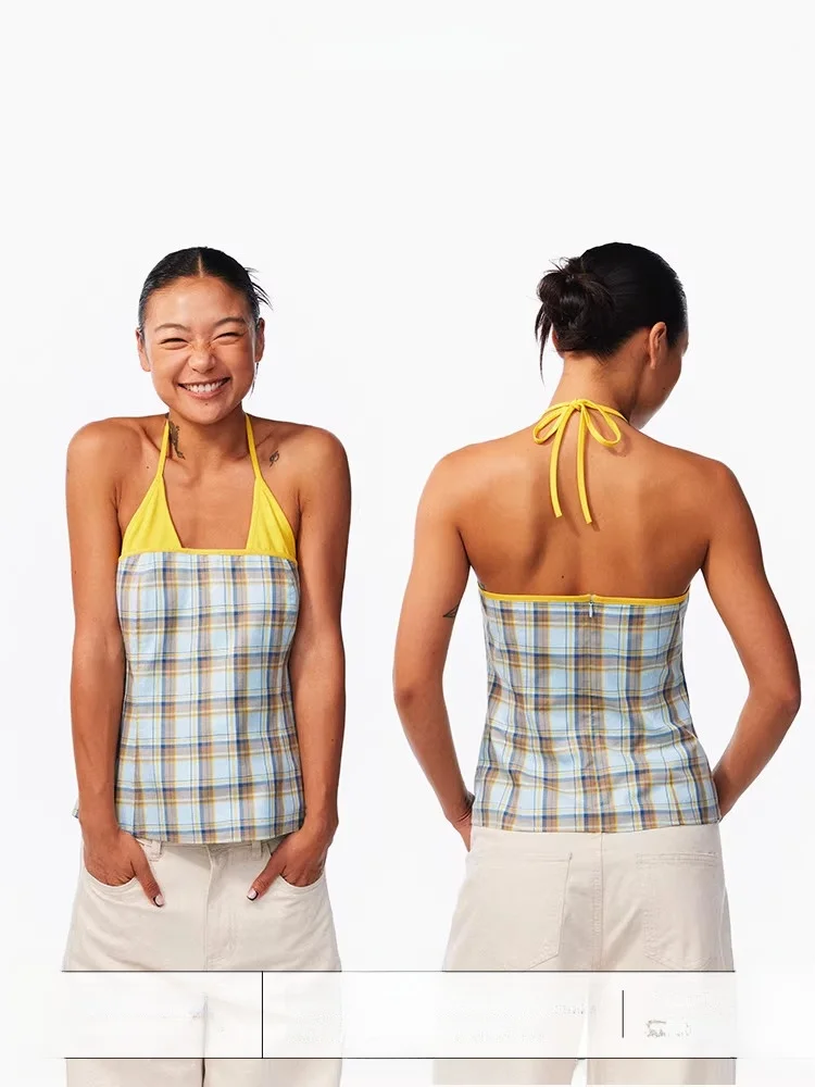 

Age of Ascent Summer Fake Two-Piece Color Blo Striped Crop Top Brtte Cover up Cotton Commute Sle Regular Fit Vest