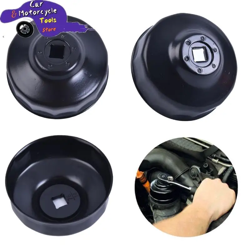 Black Steel 76mm 14 Flutes Car Oil Filter Cap Type Wrench with 3/8\