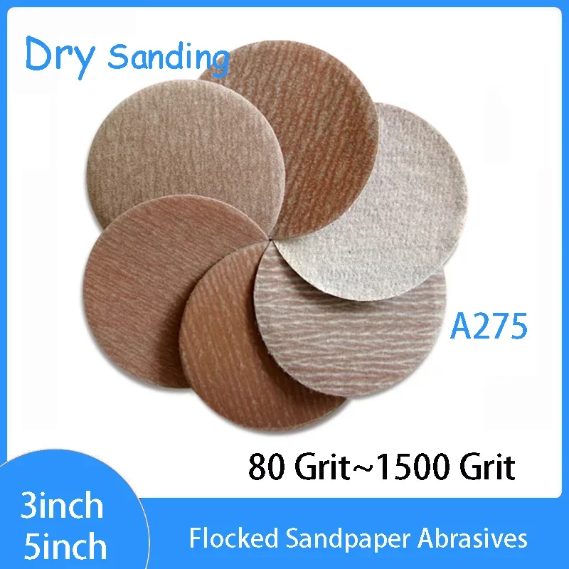 

3Inch 5Inch Flocking Disc Sandpaper Dry Sanding 80/120/180/240/320/400/600/800/1000/1200/1500Grit Sandpaper Grinding Discs A275