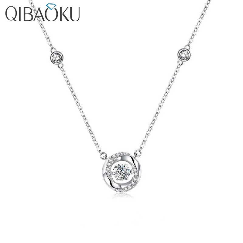 QIBAOKU Luxury Mobius Necklace for Women Niche Elegant Inspired Zirconia Shining Pendant Jumping Heart Valentine Jewelry Gift