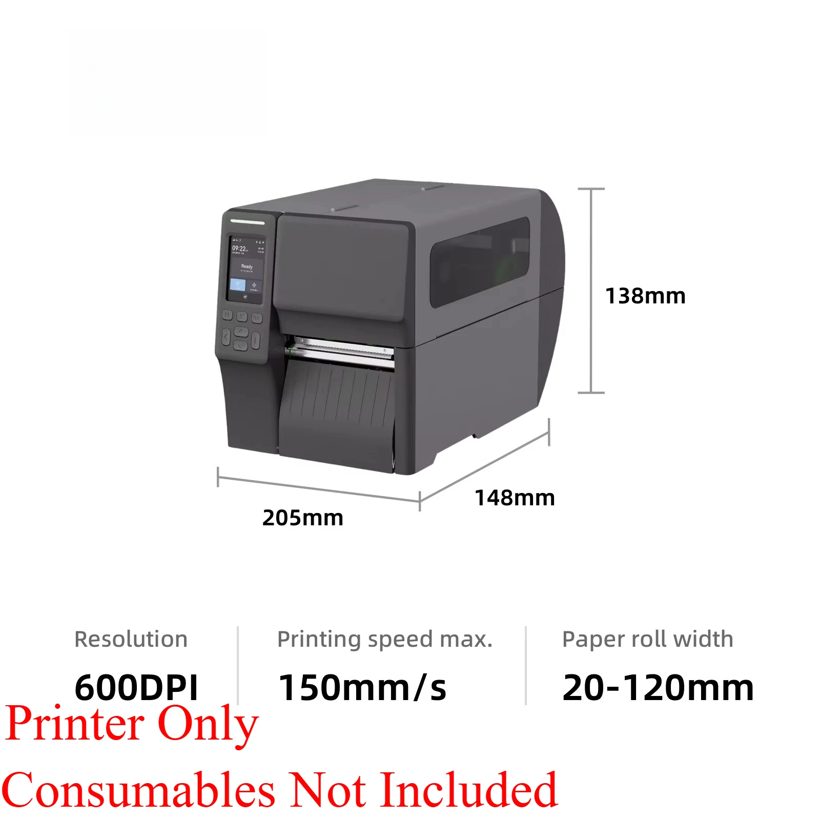 Industrial Barcode Thermal Transfer Printer 600DPI Large Roll Label Compatible WiFi USB Bluetooth Logistics Garment Wash Care Ta