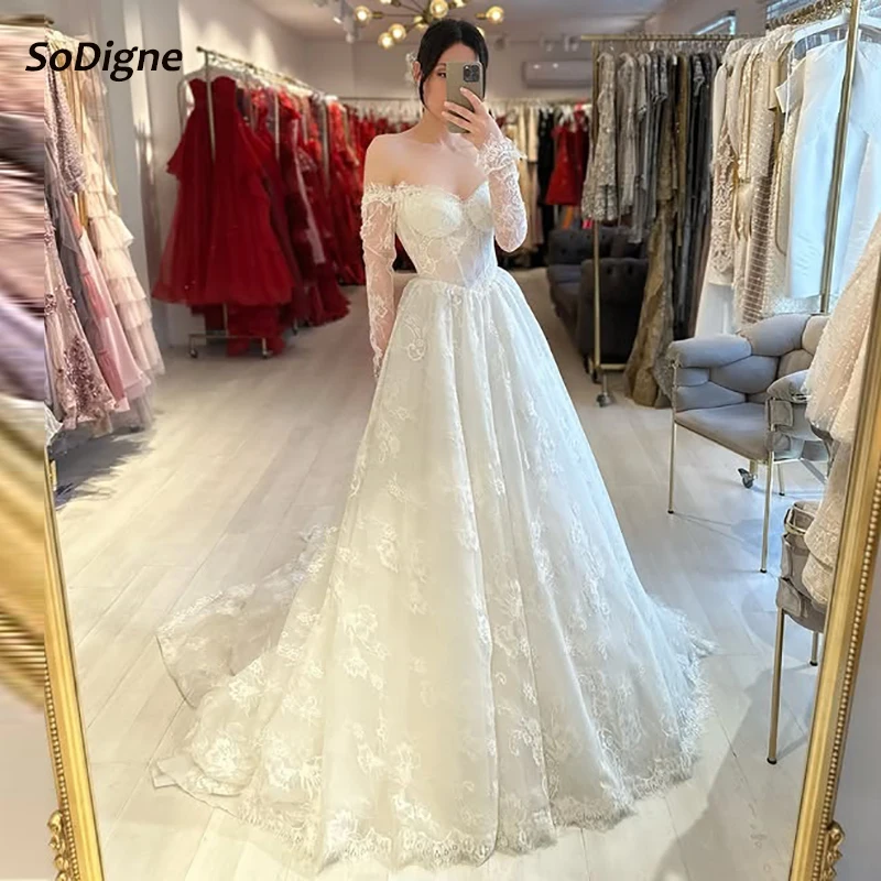 

SoDigne A-line Lace Wedding Dress Sweetheart Off Shoulder Bride Dresses Boho Long 2025 Bridal Gowns Robe De Mairee Customized