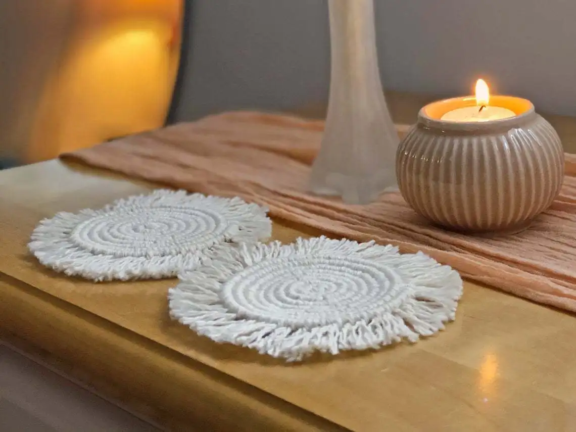 Northern Europe Macrame Cup Pad Bohemia Tablecloth Table Mat Handmade Cotton Braid Non-slip Insulation Coaster for Kitchen