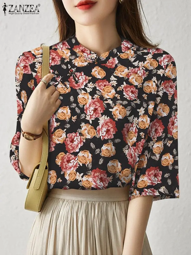 

ZANZEA Summer Vintage Floral Printed Blouse Women Bohemain Shirt 2024 Retro Half Sleeve Party Blusas Female Elegant OL Work Tops