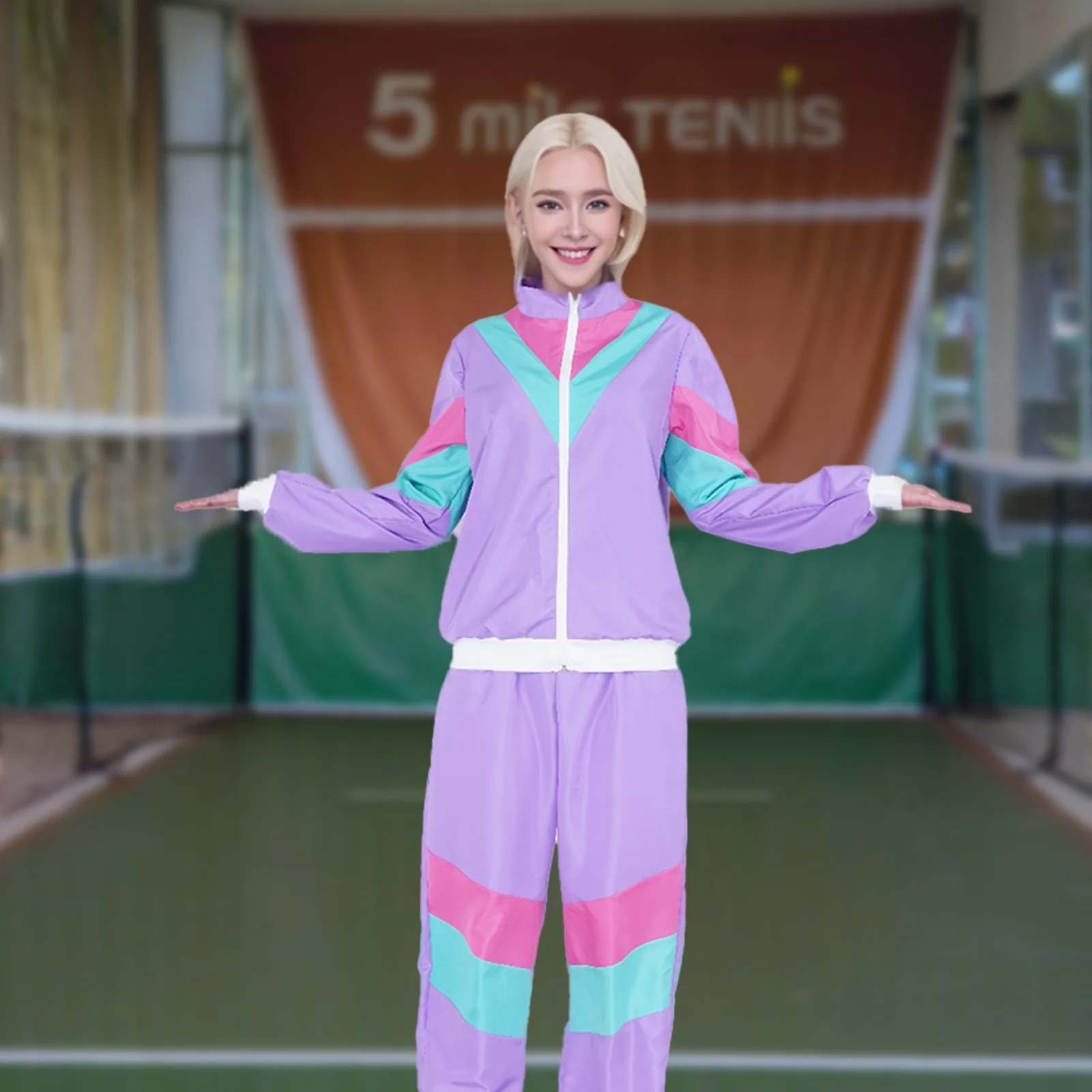 

Women's Retro 80S Sportswear Casual Long Sleeved Street Hip-Hop Disco Color Blocked Jacket Halloween Wide Party Costume