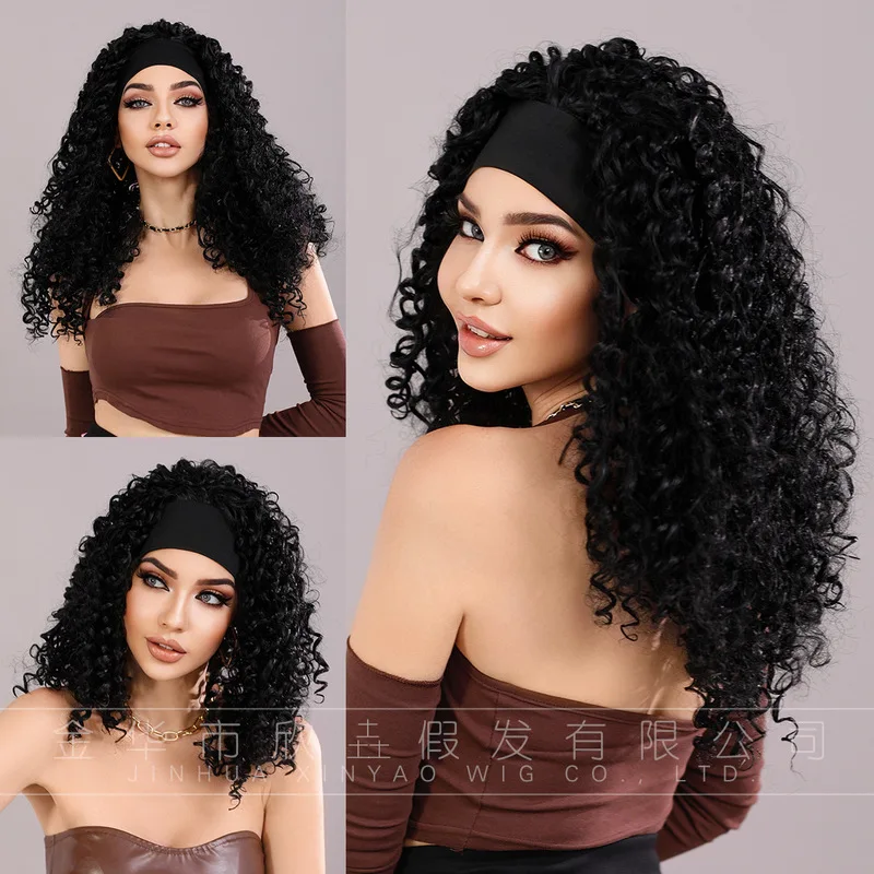 Black women's headscarf , African hair, wig, Kinky Curly Headband Wigs