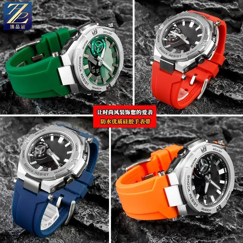 Silicone Watch Strap for Men, Casio Hagane, não Boukenshin GST-B500D, macio e confortável, preto, Green Water Ghost, borracha impermeável, silicone
