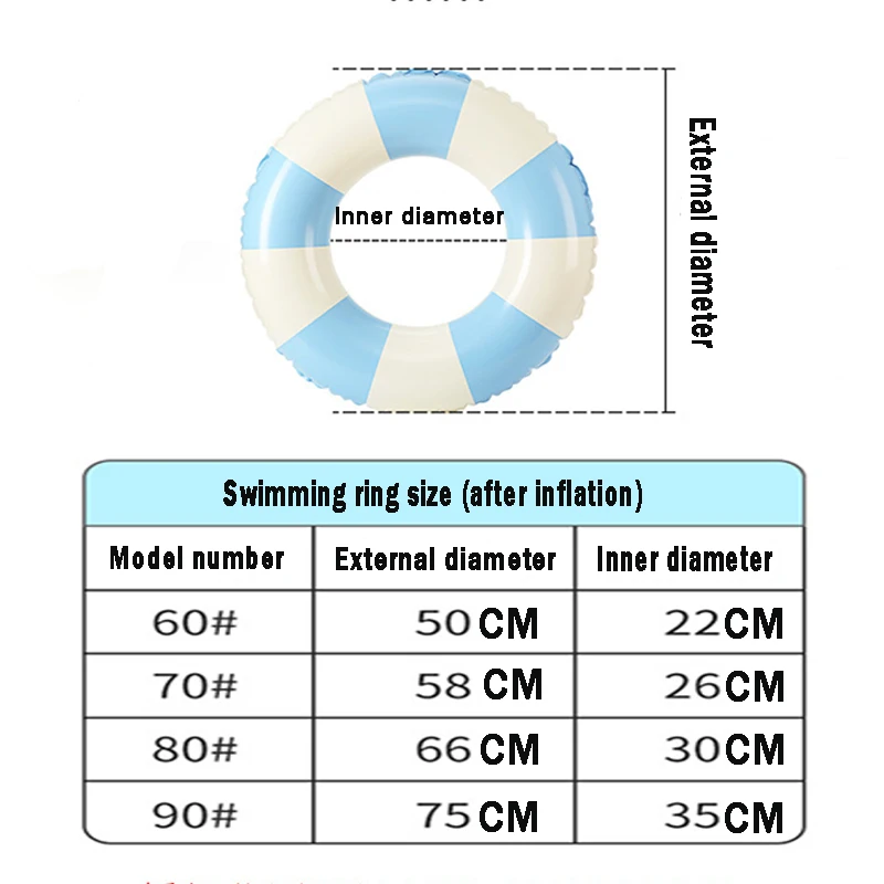 Inflatable Vintage Striped Pool Float Swimming Ring for Kids Adults Water Play Swim Tube Swimming Circle Summer Beach Party Toy