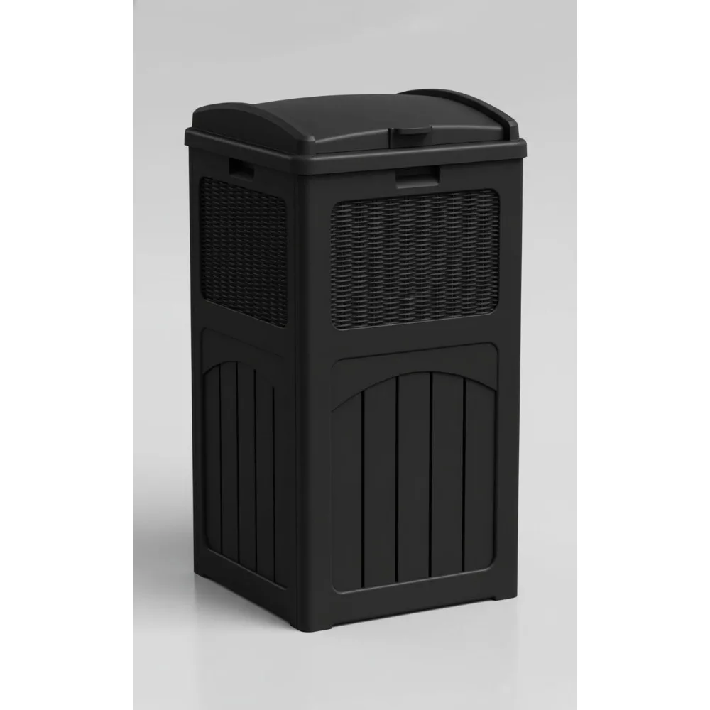

33 Gallon Outdoor Trash Can with Lid, Waterproof Resin Garbage Bin for Patio, Deck, Pool - Dark Black