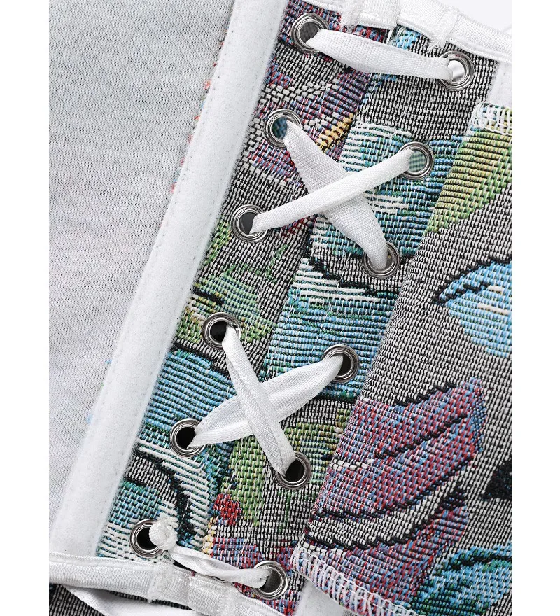 Женский корсет с принтом, укороченный топ на шнуровке, парчовые бюстье с завышенной талией, формирователь тела, нижнее белье, сексуальный женский корсет пуш-ап